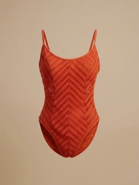 Kenneth Cole Crochet Lace Chevron One-Piece Swimsuit Orange NWT Size M